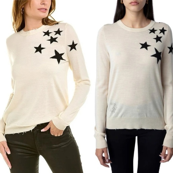 NWT Zadig and Voltaire white creme Miss Star merino wool sweater size large - Picture 1 of 7